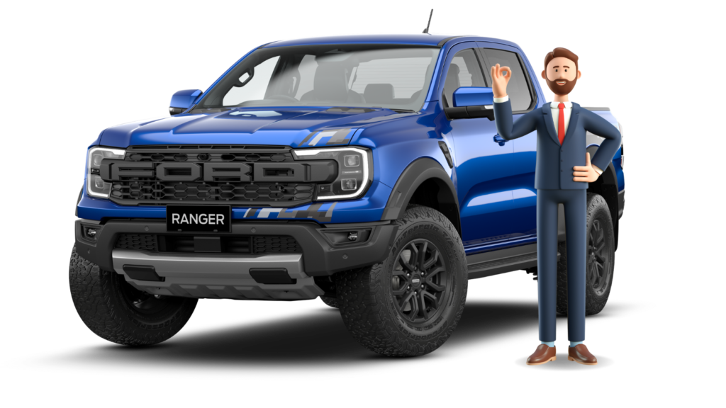 Blue Ford Ranger next to a man named Bob